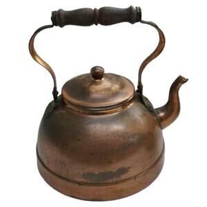 Tagus Copper Vintage Tea Kettle Made in Portugal R 52‎ Wooden Handle